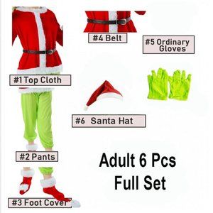 Christmas Green Monster Grinch Costume - Adult Santa Belt Suit Deluxe Set